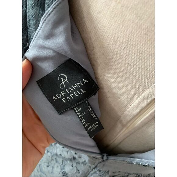 Adrianna Papell Lace Dress Gown Grey/Grayish Blue Mother of the Bride Size 2 - Picture 5 of 7